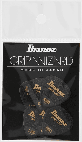 Ibanez Flat Picks Sand Grip Medium, Black, 6 Stück