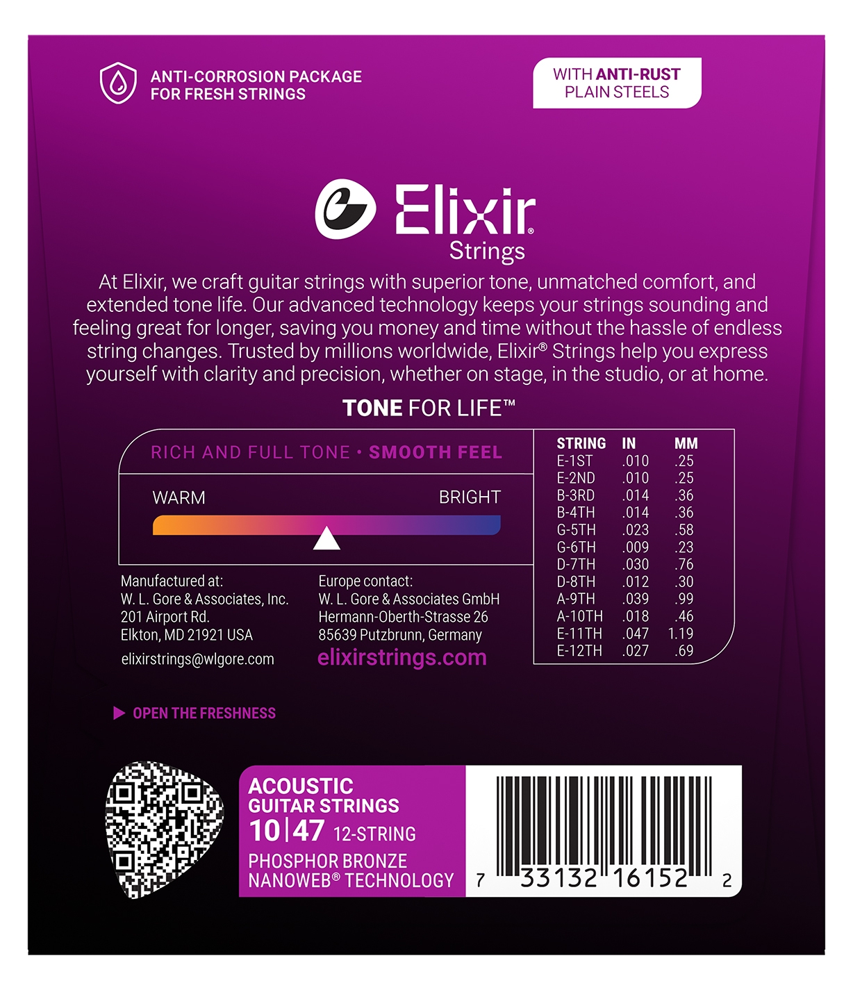 Elixir Nanoweb 16152 Phosphor 12-String Light 10-47