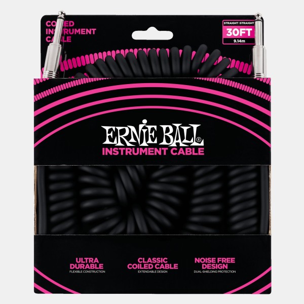 Ernie Ball Spiralkabel, schwarz, gerade/gerade, 9,14m