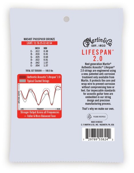 Martin MA540T Lifespan 2.0 Treated Phosphor Bronze Light 12-54