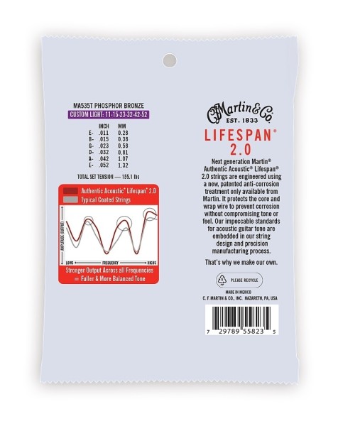 Martin MA535T Lifespan 2.0 Treated Phosphor Bronze Custom Light 11-52