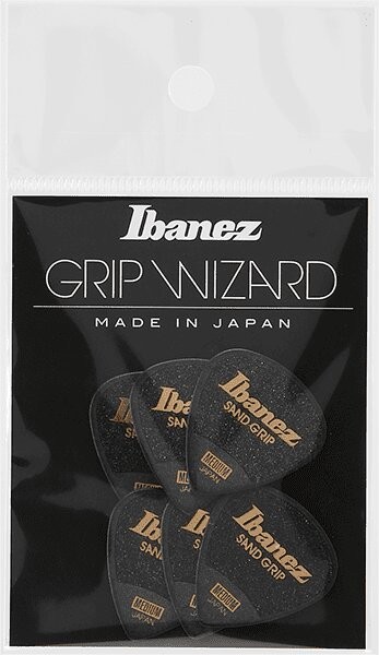 Ibanez Flat Picks Sand Grip Medium, Black, 6 Stück