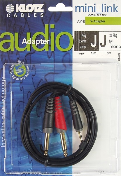 Klotz Audiokabel 1x3,5 Klinke- 2x6,3 Klinke, 1m